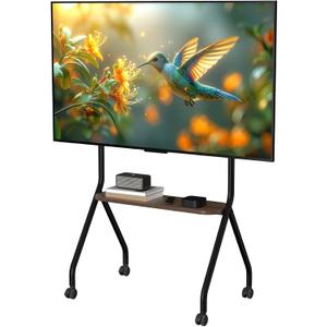 Rolling TV Stand for 49-75 Inch LCD LED OLED Flat/Curved Panel Screen TVs, Mobile TV Stand with Wheels, Height Adjustable TV Floor Stand, Holds up to 110 Lbs, Max VESA 600 x 600 mm, Black