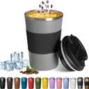 YINBAOGE Insulated Travel Coffee Mug, Spill & Leak Proof, Portable To Go Camping Stainless Steel Coffee Tumbler, Reusable Thermal Coffee Cup with Lid for Hot & Cold Drinks (Grey, 12 OZ) (Gray)