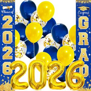 Graduation Decorations Navy Blue Gold 2026/Blue Yellow Graduation Party Decorations Class of 2026 Banners Yard Sign Congrats Grad/Navy Blue Yellow Balloons for High School College
