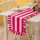 HunnmingRe Ruffle Edge Striped Table Runner 118 x 15.7 Inch Scalloped Table Cover Farmhouse Linen-Cotton Blend Fabric Tabletop Decor for Home Kitchen Dinner Wedding Bridal Shower Party