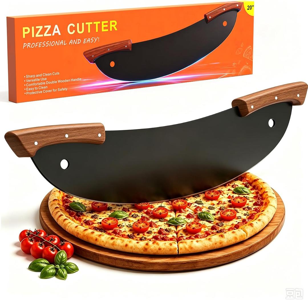 20-Inch Pizza Rocker Blade Cutter, Stainless Steel, Black