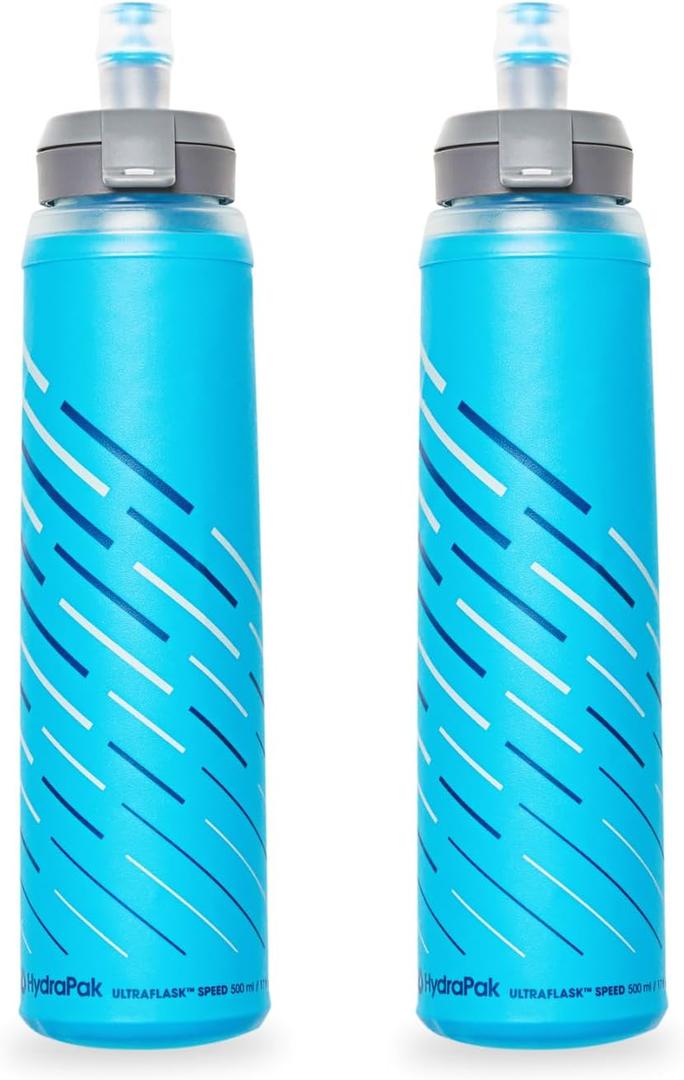 HydraPak UltraFlask Speed 500ml 2-Pack Collapsible Soft Flask Water Bottle for Hydration Vests and Running Packs with Easy Open Cap (500ml / 17oz)