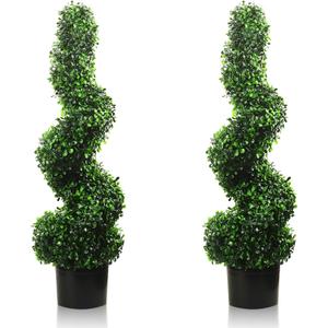 3FT Artificial Spiral Boxwood,Topiary Trees Artificial Outdoor-Indoor Outdoor Decor - Plastic Pots, 2Pack