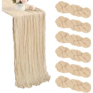 6 Pack Beige Cheesecloth Table Runner 35x120 Inch Gauze Rustic Boho Cheese Cloth Table Runner 10FT for Spring Wedding Decor Birthday Party Bridal Baby Shower Table Decoration