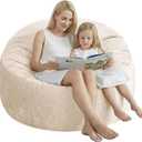 3 Ft Bean Bag Chair, Memory Foam Bean Bag Chairs for Adults with Filling, Round Bean Bag Sofa with Filler Included, Beanbags with Soft Dutch Velvet Fabric,3 Foot,Beige