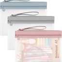 Clear Pencil Pouch, A5 Pencil Case Pouch with Zipper, Large Clear Pencil Case with Double Pockets, 3 Pack, Pencil Pouch for Office School Supplies Makeup Travel Accessories (Soft Pastel)