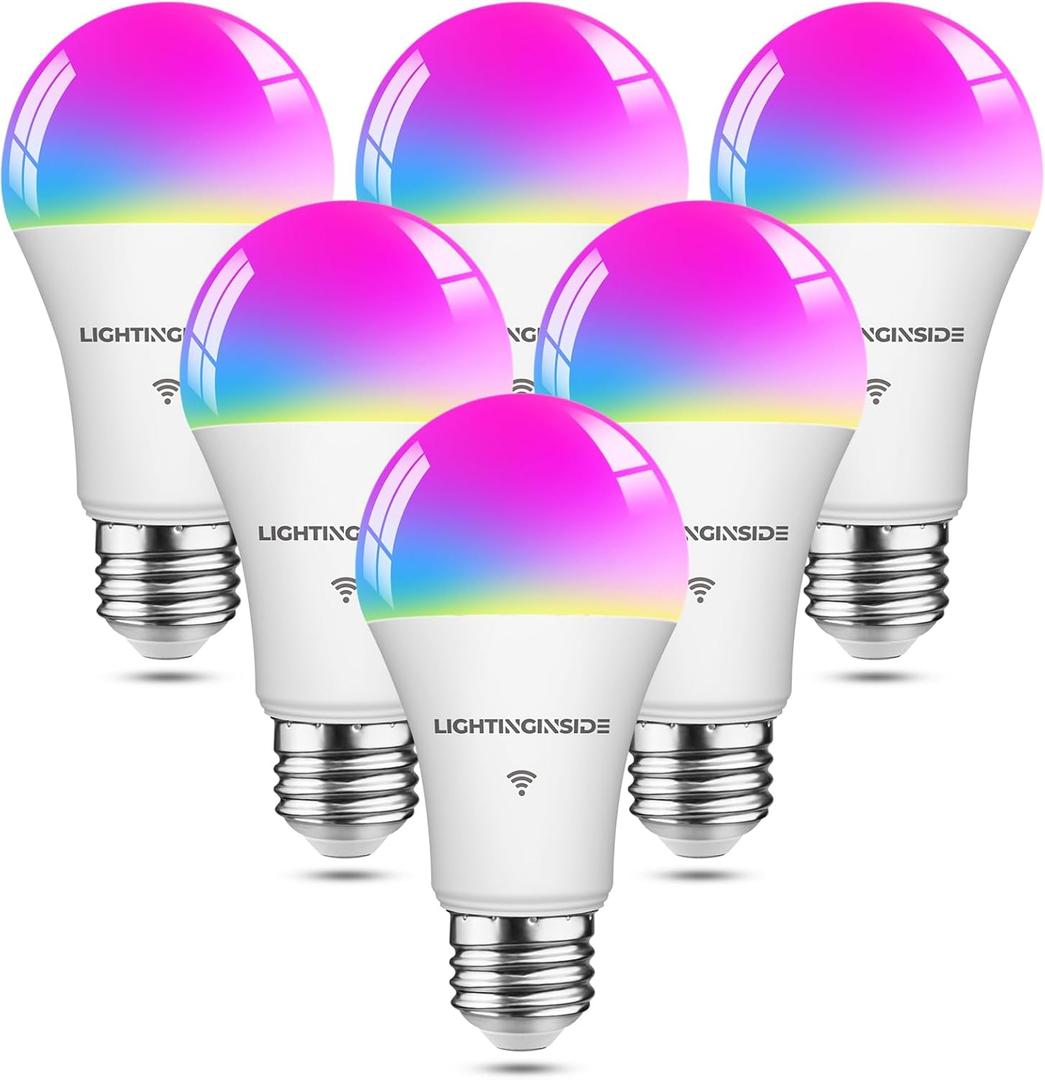 Lightinginside Smart Light Bulbs 100W Equiv., 1350LM 11W Smart Bulb Works with Alexa/Google Home/SmartLife, A19 E26 RGBCW Color Changing, No Hub Required, 2.4G WiFi Bluetooth Bulb, ETL Listed, 6PCS