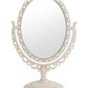 XPXKJ Vintage Vanity Mirror Shabby Chic Decor | 360 Rotating Double-Sided Table Makeup Mirror with Stand Bedroom Decoration Perfect for Tabletop, Desk, or Makeup Station (Beige)