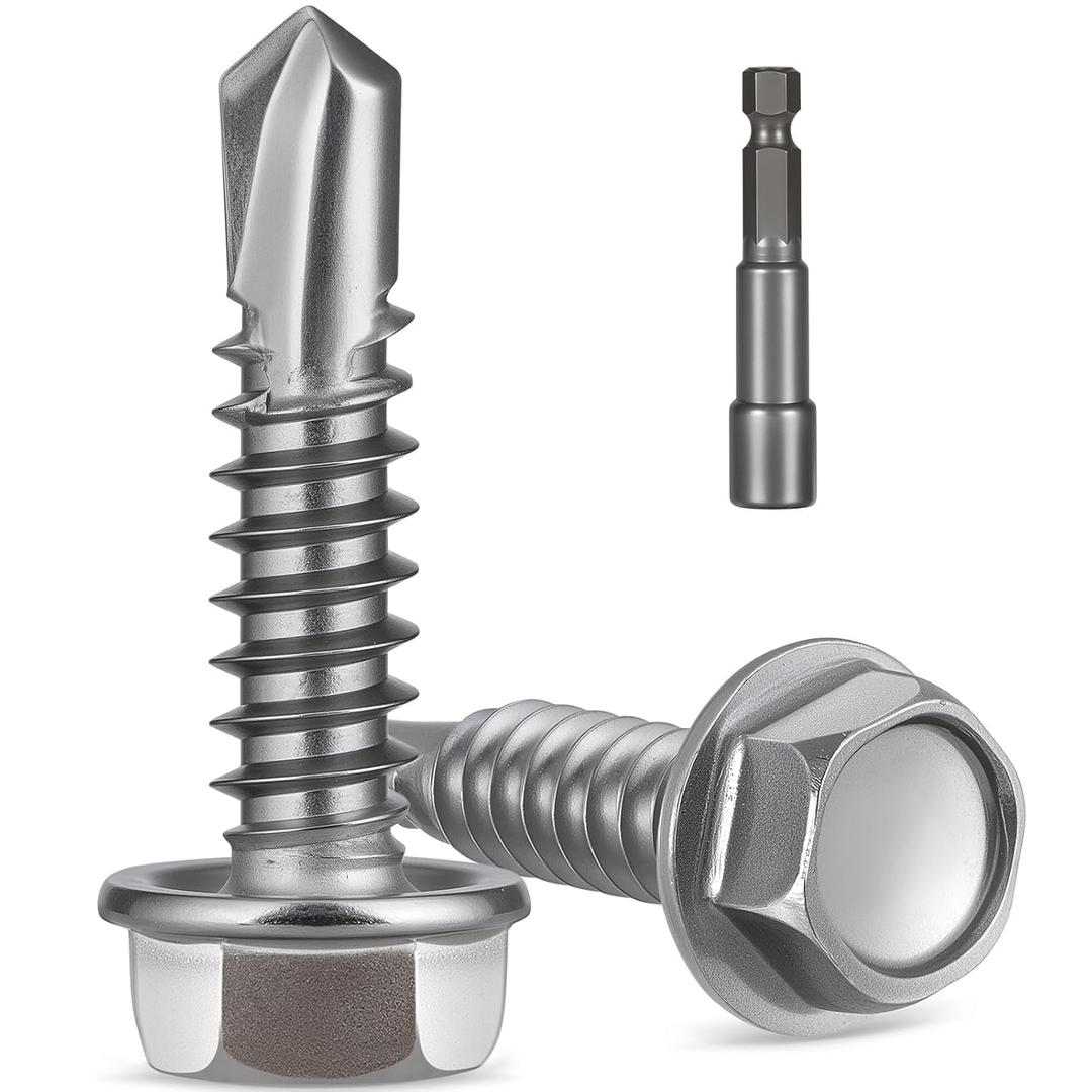 Self Drilling Screws for Metal,#10 x 3/4" (130Pcs),Hex Washer Head 410 Stainless Steel,Self Tapping Sheet Metal Screws