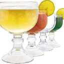 Chefcaptain Margarita Glass Schooner- 21.5 Oz Set Of 4 Extra Large Goblet Crystal Style ZERO LEAD Shrimp Cocktail, Coronaritas, Margaritas 4 PACK With Clips