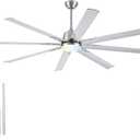72 lnch lndustrial Celing Fan with Light and Remote Control,Large Celing Fan with 8 Brushed Nickel Aluminum Blades,6 Speed Noiseless DC Motor,Wet Rated Indoor Outdoor Ceiling Fans for Patio,Garage