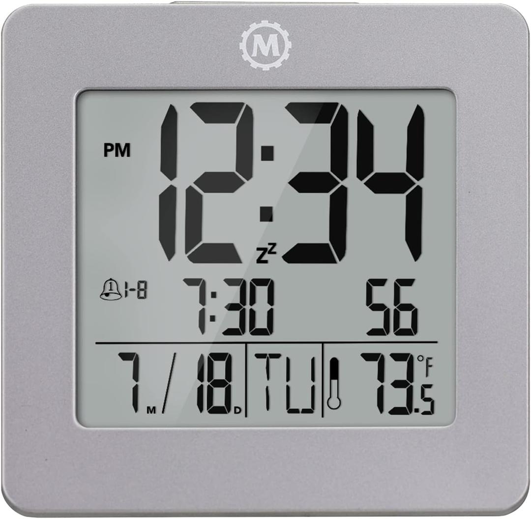 Marathon Digital Desktop Clock, Graphite Gray - Easy-to-Read 3.5 Display with Temperature & Date - Includes Alarm with Snooze & Backlight