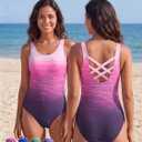 American Trends Athletic One Piece Swimsuits for Women Modest Bathing Suits Criss Cross Back Water Aerobics Swimwear (Pink, XXL)