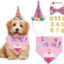 ADOGGYGO Dog Birthday Bandana Scarf and Puppy Girl Birthday Party Hat with Cute Bow Tie for Small Dog Cat (Small) (Pink)