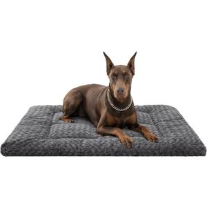 Washable Dog Bed Mat Soft Dog Crate Pad Fluffy Pet Kennel Beds Sleeping Mattress with Non-Slip Bottom for Extra Large Jumbo Medium Small Dogs, 53 x 36 Inch, Grey