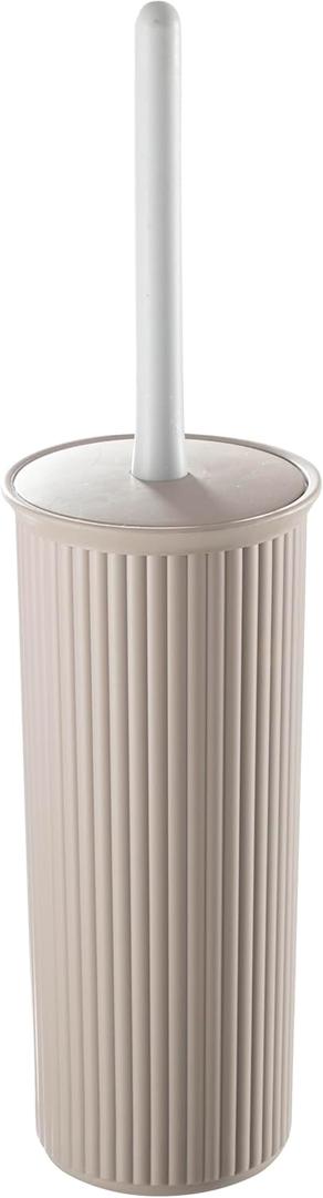 Superio Ribbed Collection - Decorative Plastic Toilet Bowl Brush and Holder Set, Taupe (1 Pack) Cleaner Scrubber for Bathroom