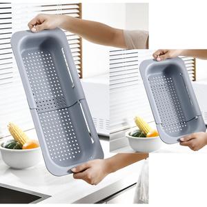NIWWIN Collapsible Kitchen Colander Strainer, Expandable Over the Sink Colander for Kitchen, Adjustable Silicone Portable Sink Strainer, Foldable Wash Fruits Vegetables Noodle Basket (Grey)