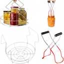 2pcs 11 Inch Stainless Steel Canning Rack with Jar Lifter Tongs Set - Heavy Duty Canning Basket for Water Bath Canner & Pressure Canner - Fits Stock Pot, Mouth Quart Jars for Home Canning (11 inch)