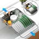 Kitsure Dish Drying Rack for Kitchen Counter, Stainless Steel Sink Organization and Storage Essentials with Cutlery Holder, Home and Appartment Decor, 12.2''W x 15.7''~23''L, Grey, 12.2''W x 15.7''~23''L - 1 Tier