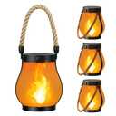 Hompavo Gen2 Solar Lanterns Outdoor with Ultra-Real Flame, Dual Charging (USB/Solar) & 2 Mode - Waterproof Decorative Hanging/Table Lights for Yard Patio Garden Birthday Mothers Day Gifts for Women, 4