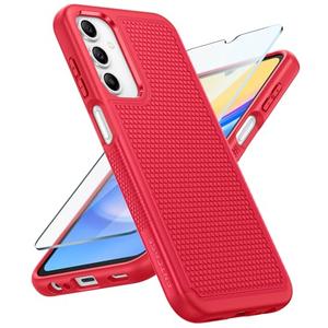 FNTCASE for Galaxy A15-5G Phone Case - Samsung A15 5G Military Grade Drop Protection, 14ft Drop Tested, Screen Protector Included, Anti-Slip Matte Textured, TPU+PC Dual Layer Shockproof Cover (Red)