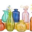 Eleganttime Bud Vases for Flowers,Glass Colored Bud Vase in Bulk Set of 10,Small Vintage Vase Bottle for Wedding Decorations,Garden and Home Decor,Centerpieces,Colorful Mexican Decor