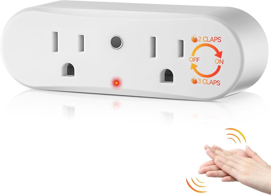 Saillong Clapping Light Control Switch,110V Wireless Wall Outlet with 2 Output Sockets,Turn Electrical On/Off with Clapping Sound Sensor, Clap Light Control for Bedroom Appliance(White,1 Pcs)