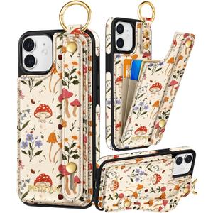 Petitian for iPhone 11 Case with Wallet - Women Girls Cute Girly Aesthetic Unique Design Leather Credit Card Holder Cardholder Stand Wristband for iPhone 11, White Mush