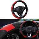 Car Steering Wheel Cover, 15 inch Carbon Fiber Microfiber Anti-Slip Breathable PU Leather Elastic Steering Wheel Protector, Car Interior Accessories for Most Cars (Red)