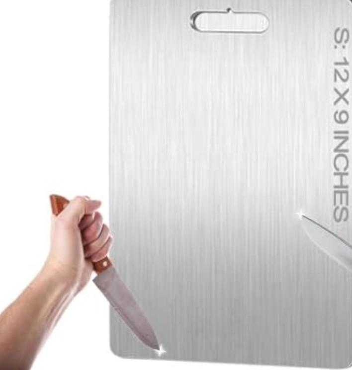 Titanium Cutting Board - 100% Pure Titanium Cutting Boards for Kitchen - Cutting Edge Hygiene & Durability, 1 Pack Double Sided Medical-grade Cutting Mat, Easy to Clean (12"L x 9"W)