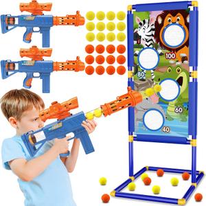 KKONES Shooting Game Toy for Boys  2 Player Toy Foam Blaster Air Guns, 24 Foam Bullet Balls Popper & Standing Shooting Target, Birthday Gifts for Age 3 4 5 6 7 8 9 1012 Years Old Kids, Girls