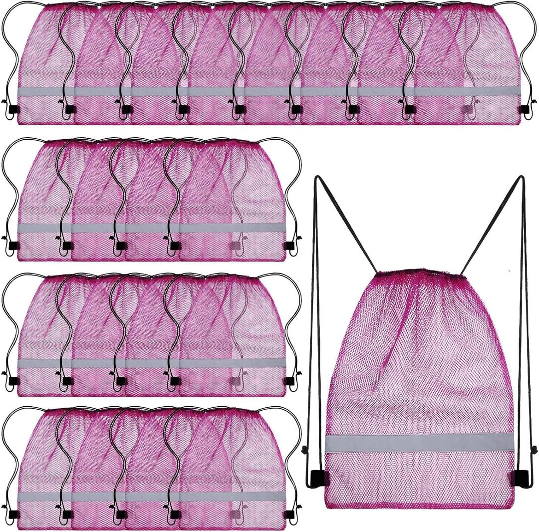 Saintrygo 20 Pcs Reflective Mesh Drawstring Bag 16.54 x 13.78 Inch Quick Drying Swimming Sport Beach Bag Swimming Athletic Gym Clothes Beach Sports Storage(Purple)