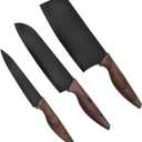 3Pc Kitchen Knife Set Non Stick Rust Resistant Textured Grip Cutlery | Stainless steel chef slicing paring knives for meal prep, camping BBQ & housewarming gift, dishwasher safe balanced blades, 3-piece Set