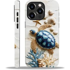 Compatible with iPhone 14 Pro Case - Dual-Layer Protection, Hard Shell with Silicone Interior,Slim Scratch Resistant Shockproof for Woman Men - Sea Turtle Ocean Beach Aesthetic