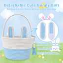 Easter Baskets for Kids, Blue Small Personalized Bunny Easter Basket Empty with Handle, Basket Tags, Woven Rope Egg Easter Baskets Gifts for Boys Girls Babies Toddler Infant, 8.7" x 6.9" x 6.3"