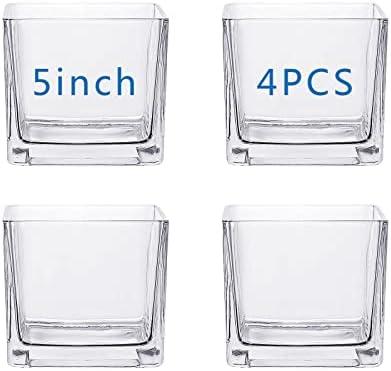 Square Glass Vases 5x5 Inch Clear Cube Flower Vase 3PCS for Wedding Centerpiece Candle Holder Home Decor Square Shape Flower Vase,Centerpieces
