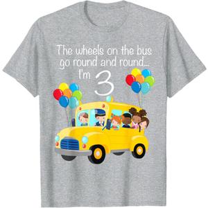 The Wheels On The Bus 3rd Birthday 3 Years Old Yellow Bus T-Shirt, 2T