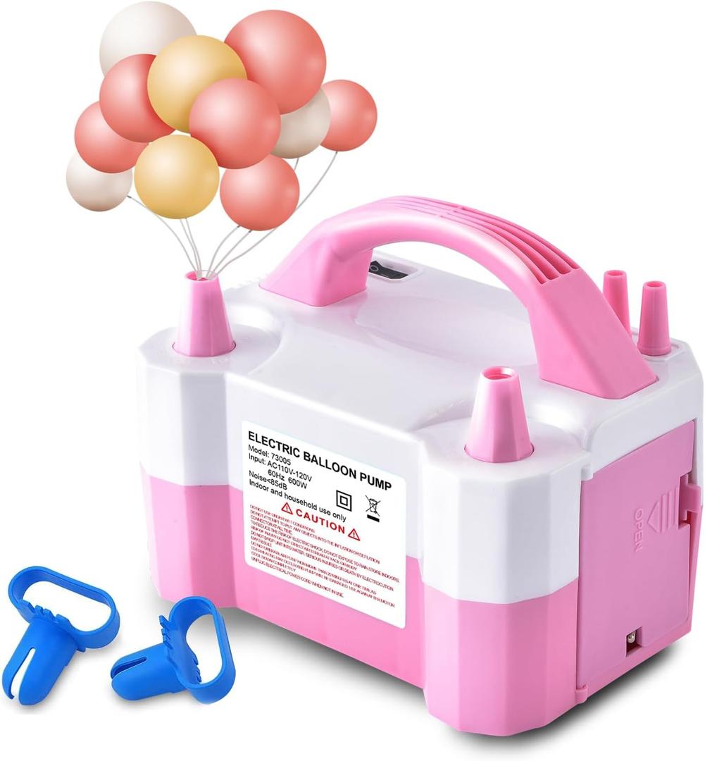 Electric Air Balloon Pump, Portable Dual Nozzle Electric Balloon Inflator/Blower for Party Decoration,Used to Quickly Fill Balloons - 110V 600W [Pink]