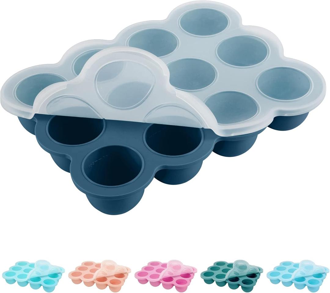 Baby Food Storage 12 x 1.5OZ Silicone Freezer Tray with Lid, Food Grade Silicone Containers for Purees & Vegetables Midnight Blue