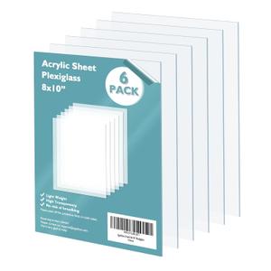 Egofine Plexiglass Sheets Acrylic Sheets 6 Pack of 8x10 0.04 Thick Clear Plastic Cast Transparent Plexi Glass for Crafting Projects, Replacement Picture Frame Glass, DIY Display, Easy to Cut