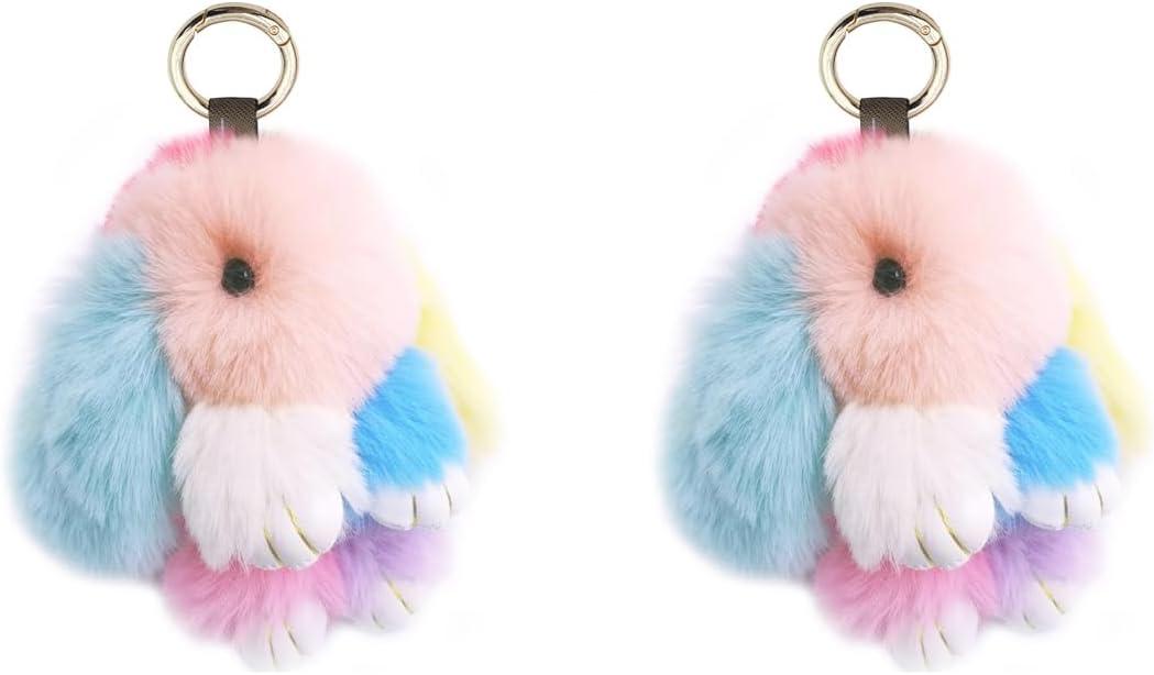 jtkdxqs 2 Pieces Soft Cute Keychains Artificial Rabbit Plush Fluffy Keyring Accessories for Women (Colour)