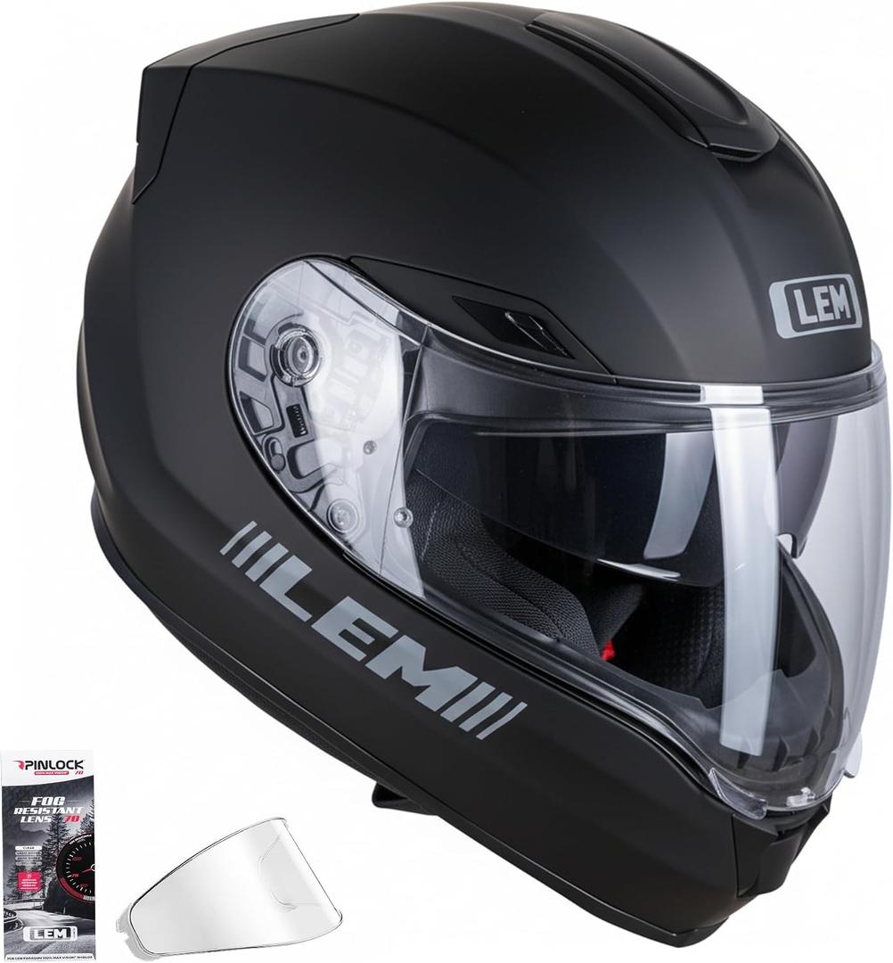 LEM Full Face Motorcycle Helmets for Adults, (Matte Black, Size XL) Paragon