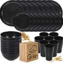 32 Pcs Wheat Straw Dinnerware Sets-Black Dinnerware Sets For 8- Unbreakable Outdoor Camping Dishes With Large Plates, Bowl And Cup Set-BPA Free,Lightweight,Microwave Safe Wheat Straw Plates And Bowls