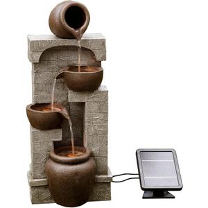 Teamson Home 28 in. Cascading Bowls and Stacked Stones LED Outdoor Water Fountain for Outdoor Living Spaces to Create a Calming Oasis in Gardens and Landscaping, on Patios, Balconies, Lawns, Brown