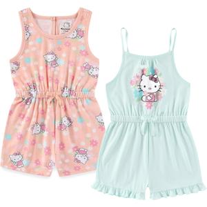Hello Kitty Sanrio Girls 2 Pack Rompers for Toddlers and Big Kids (4, Blue/Orange)