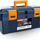 Anyyion 16.5-inch Tool Box with Removable Tray, Small Parts Box On The Lid is Removable, Tray Can be Removed and Combined at Will (Blue)