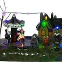 innodept12 Animated Halloween Carousel Village House, LED Spooky Festival Display Collection Battery Operate, Indoor Use only