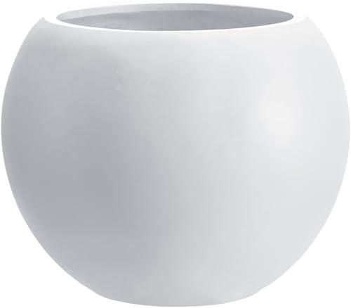 Haispring 13.5 H x 17" Dia (12" Pot Opening) White Round Fiberstone Tall Planter with Drainage Hole, Indoor/Outdoor Large Plant