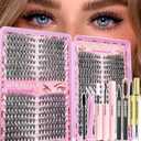 Lash Clusters Kit, 560 Pcs Eyelashes Clusters Kit 9-16mm Individual Natural Lash Extension Kit D Curl Fluffy Wispy False Eyelashes (40D+60D+80D New) With Eyeliner Dark Brown Two-In-One Eyebrow Pencil