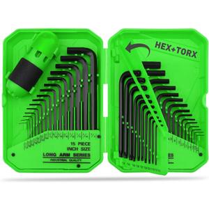 41-Piece Hex Key Allen Wrench Set, Allen Key with Ergonomic Torque Handle, SAE(0.028"-3/8"), Metric(0.7mm-10mm), Torx(T9-T50), Heat Treated Cr-V Steel Wrench Set for Bicycles with 3-Layer Storage Case